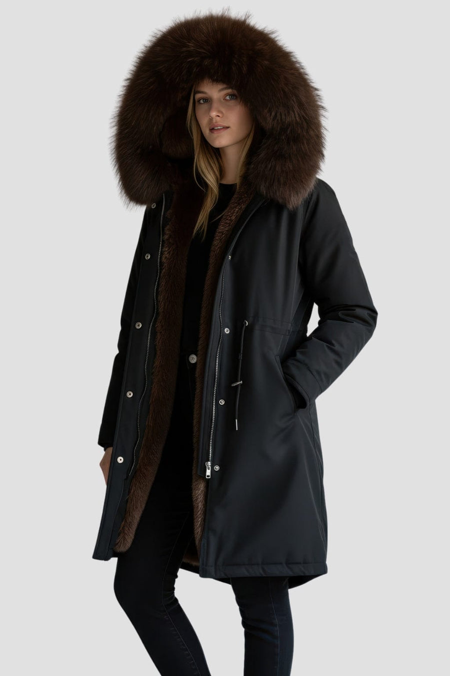 Parka imperméable en fourrure brune Héritage fourrure