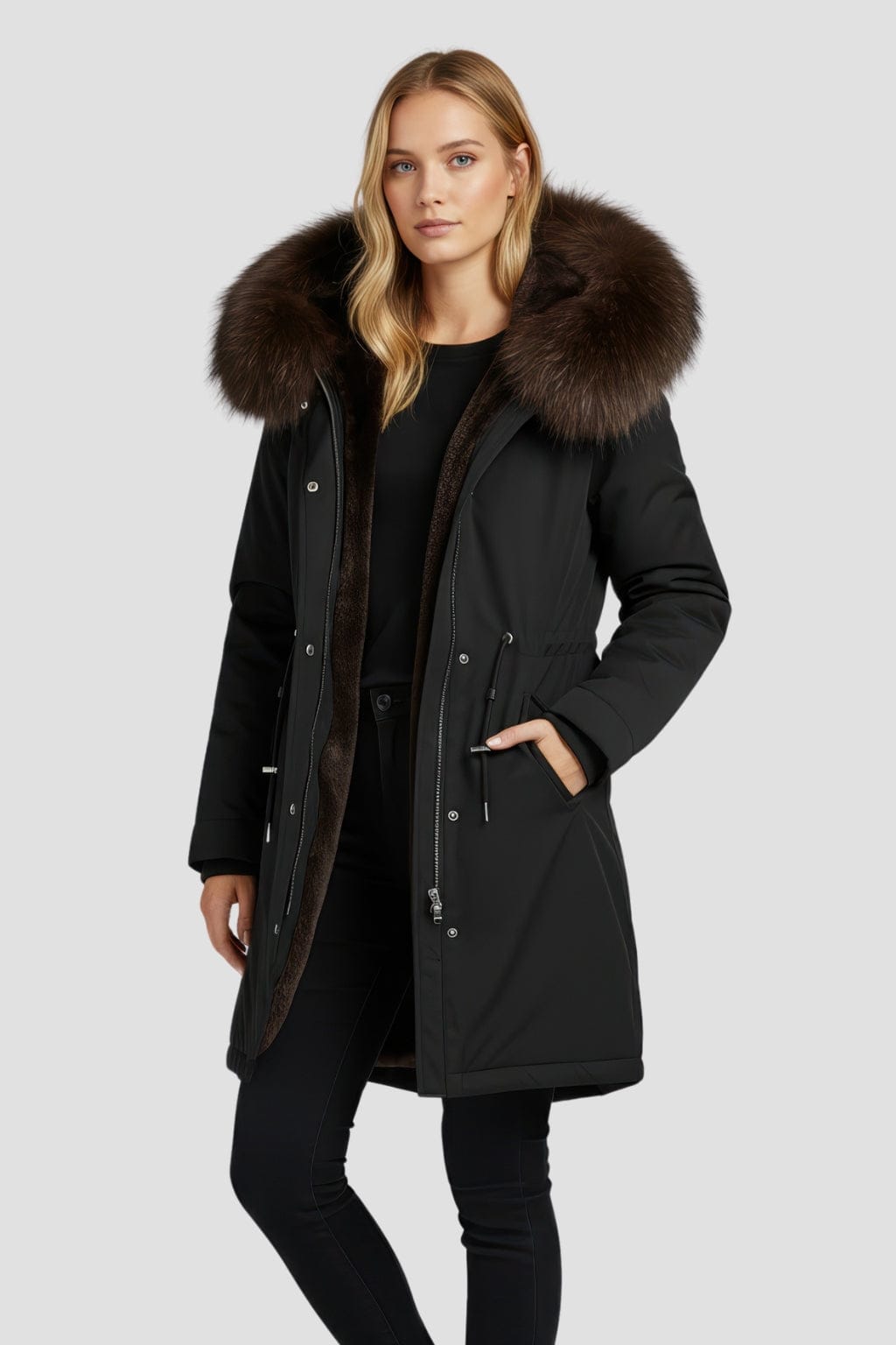 Parka imperméable en fourrure brune Héritage fourrure