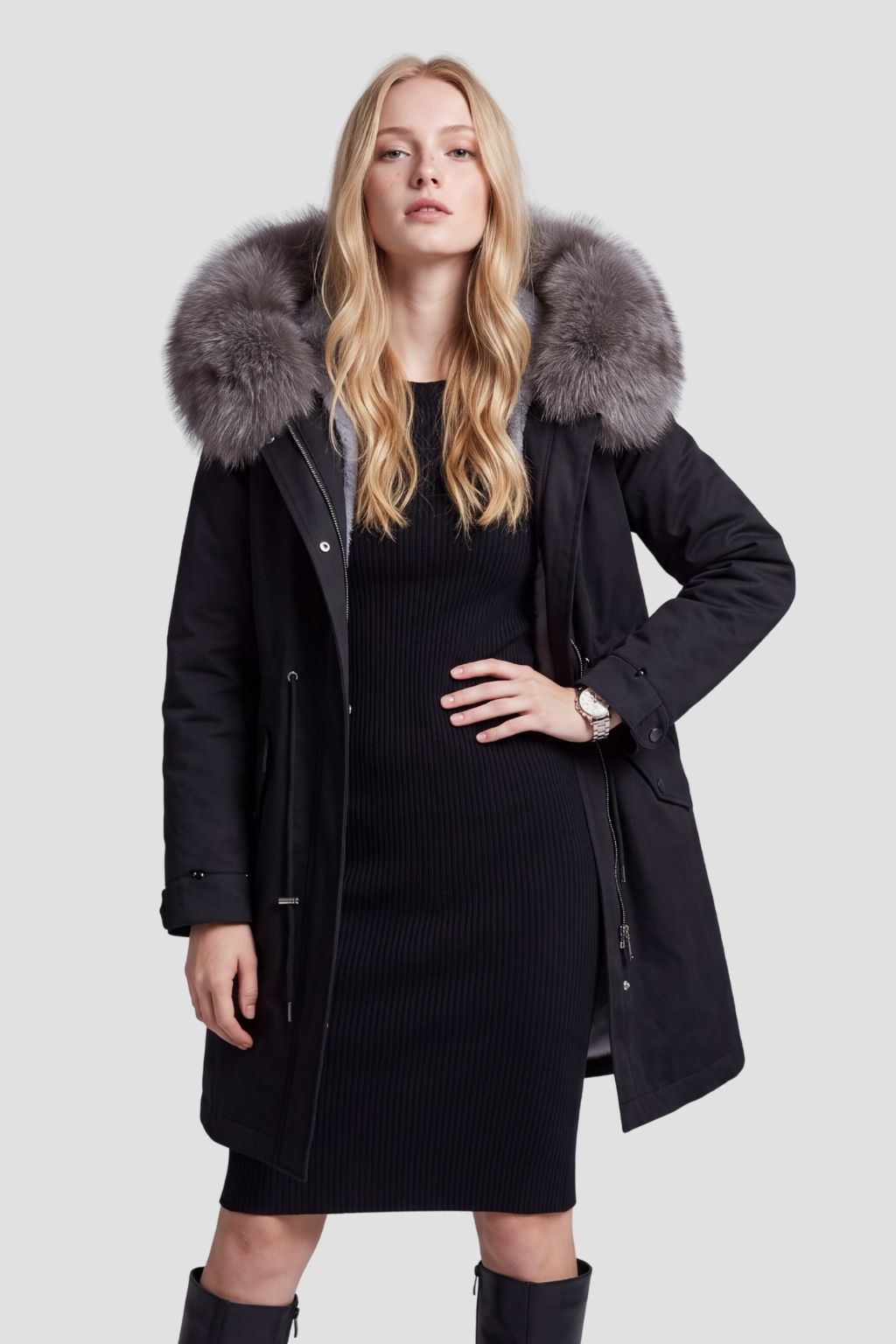 Parka imperméable en fourrure noire Héritage fourrure
