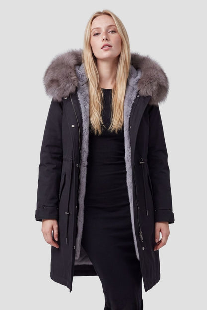 Parka imperméable en fourrure noire Héritage fourrure
