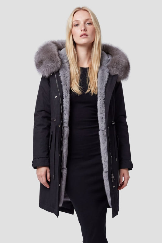 Parka imperméable en fourrure noire Héritage fourrure