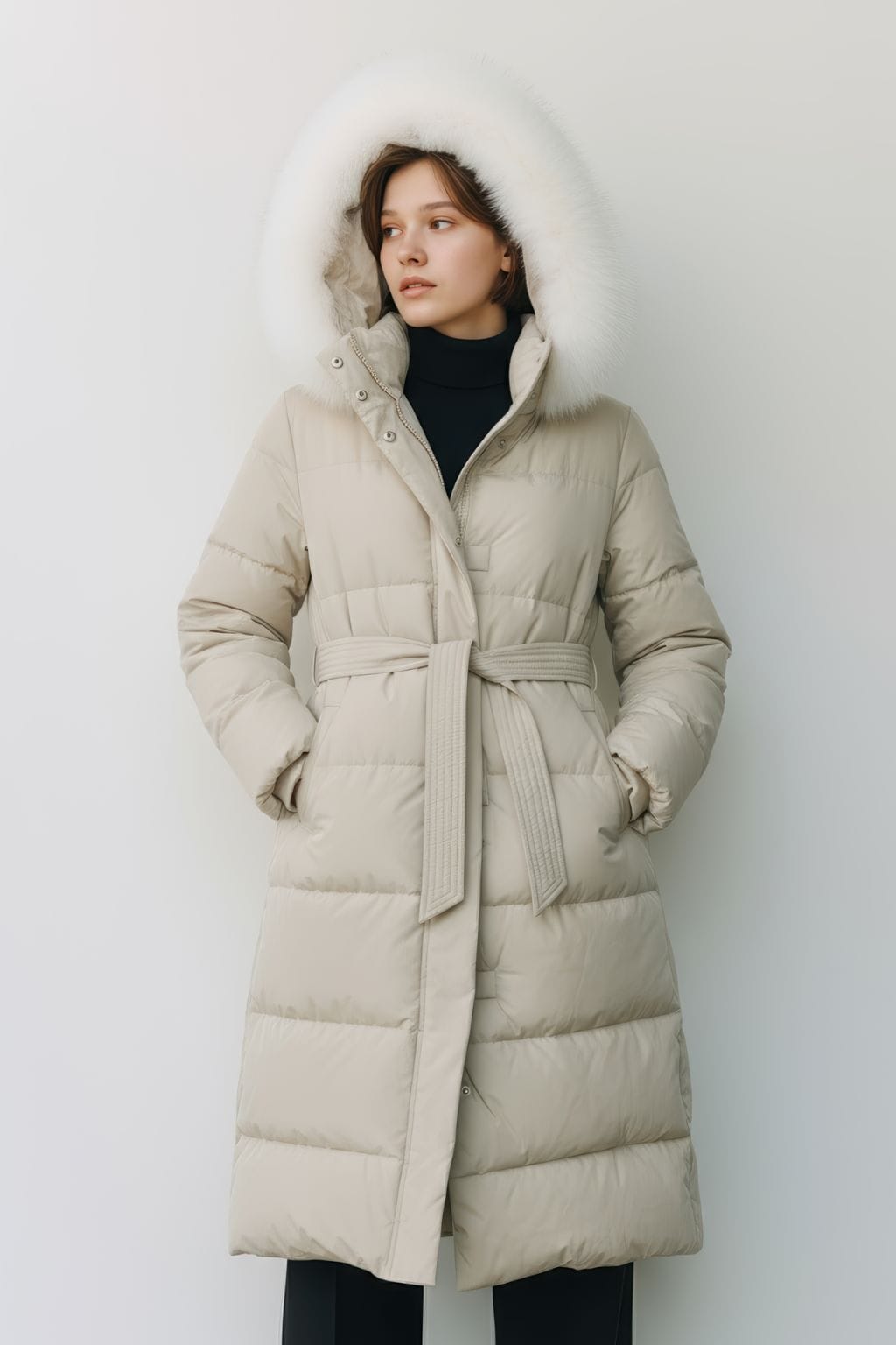 Parka longue en fourrure beige Héritage fourrure