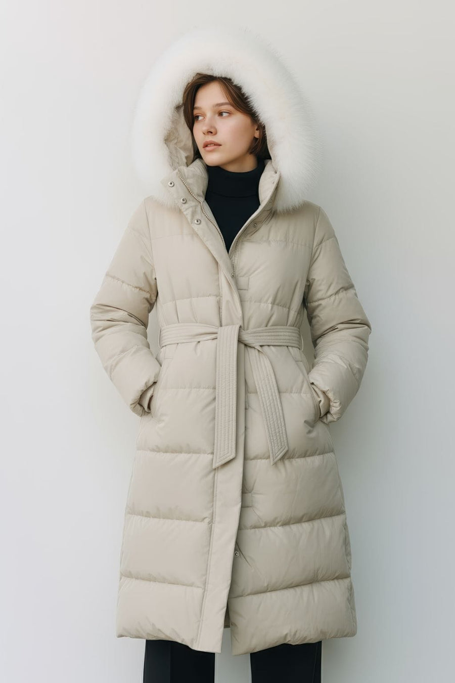 Parka longue en fourrure beige Héritage fourrure