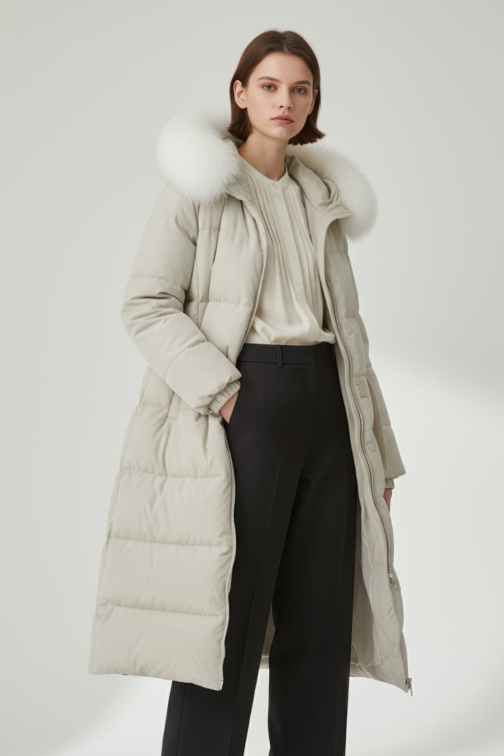 Parka longue en fourrure beige Héritage fourrure