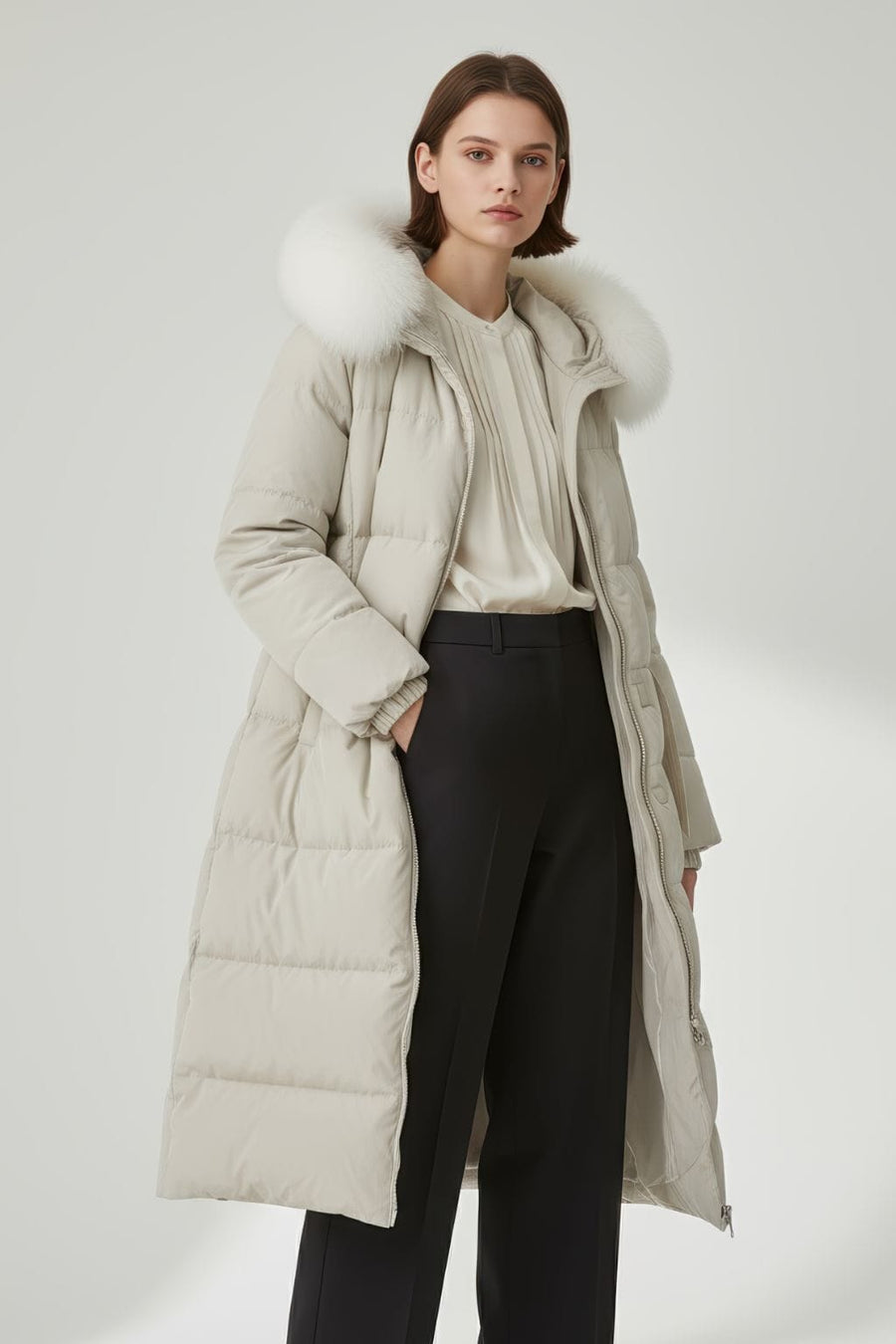 Parka longue en fourrure beige Héritage fourrure