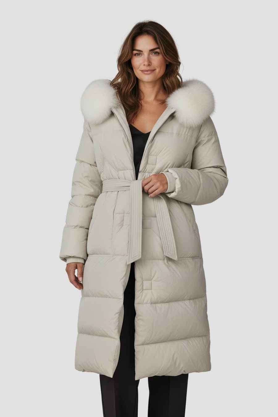 Parka longue en fourrure beige Héritage fourrure