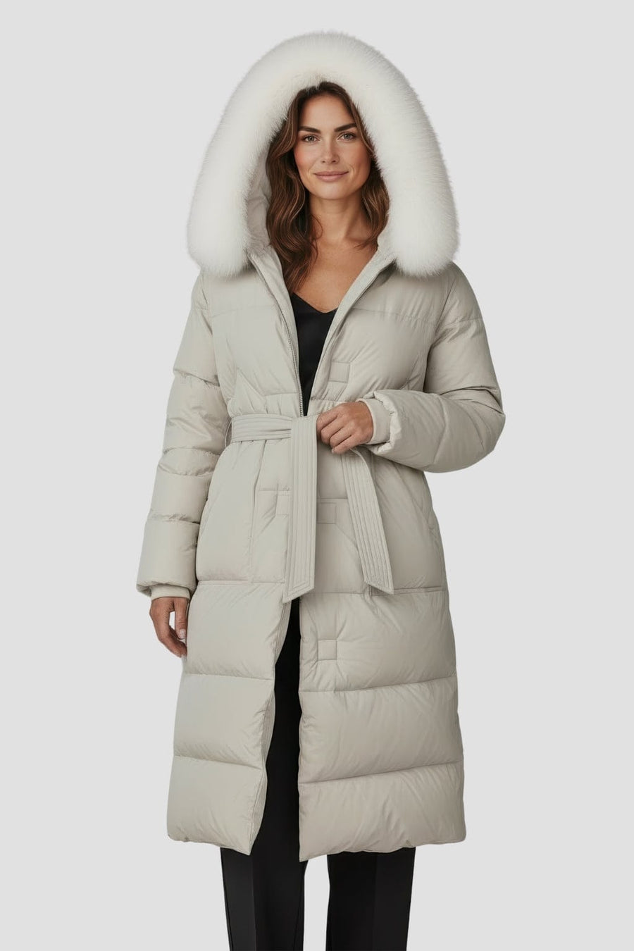 Parka longue en fourrure beige Héritage fourrure