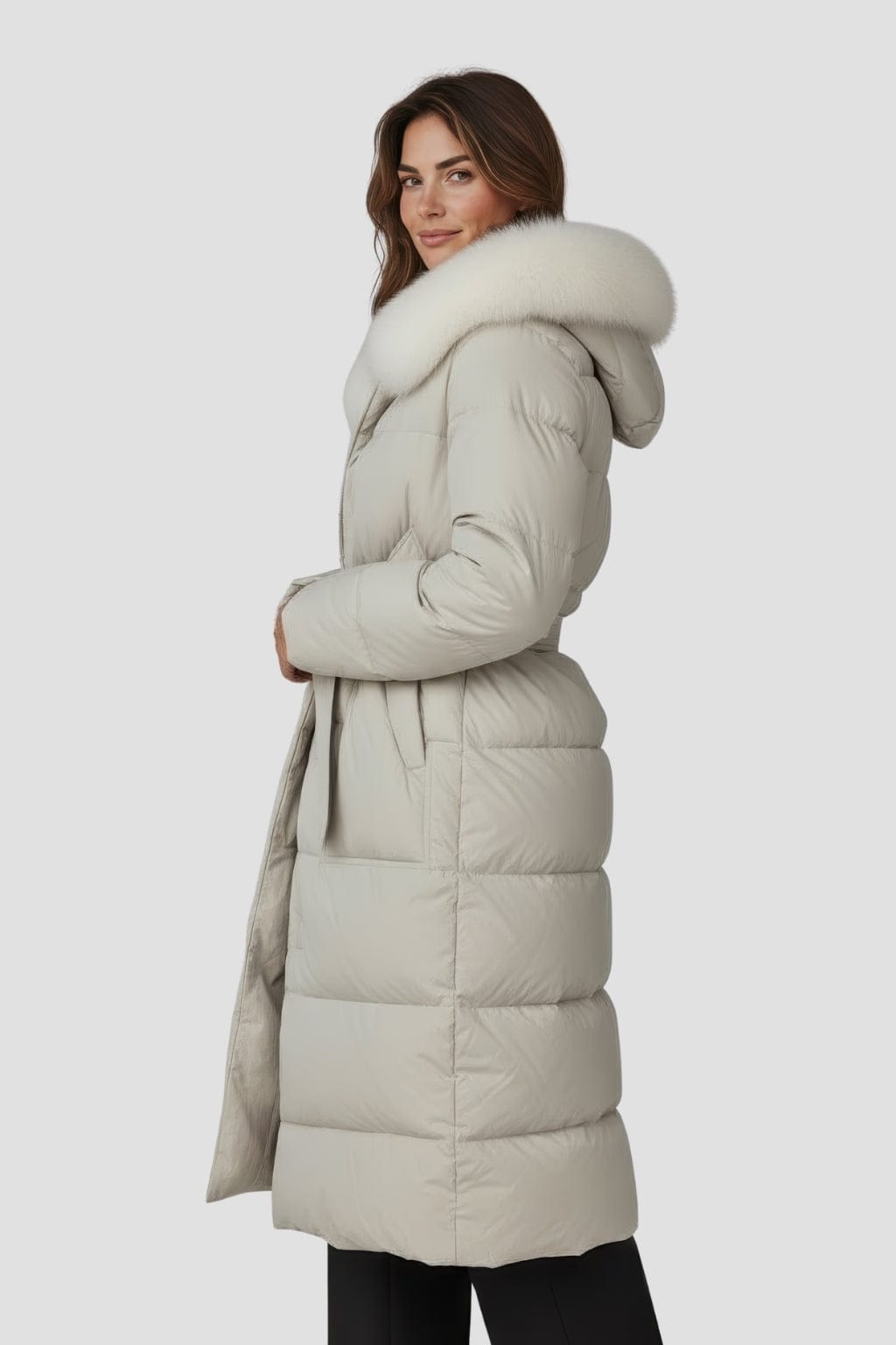 Parka longue en fourrure beige Héritage fourrure