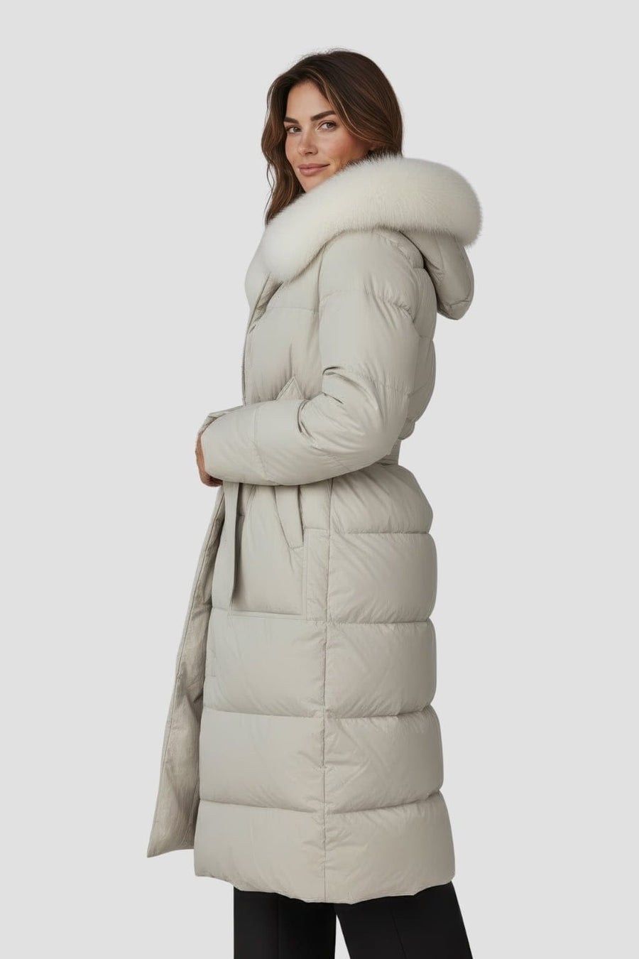 Parka longue en fourrure beige Héritage fourrure