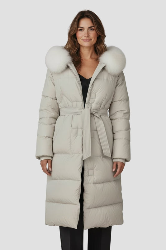 Parka longue en fourrure beige Héritage fourrure