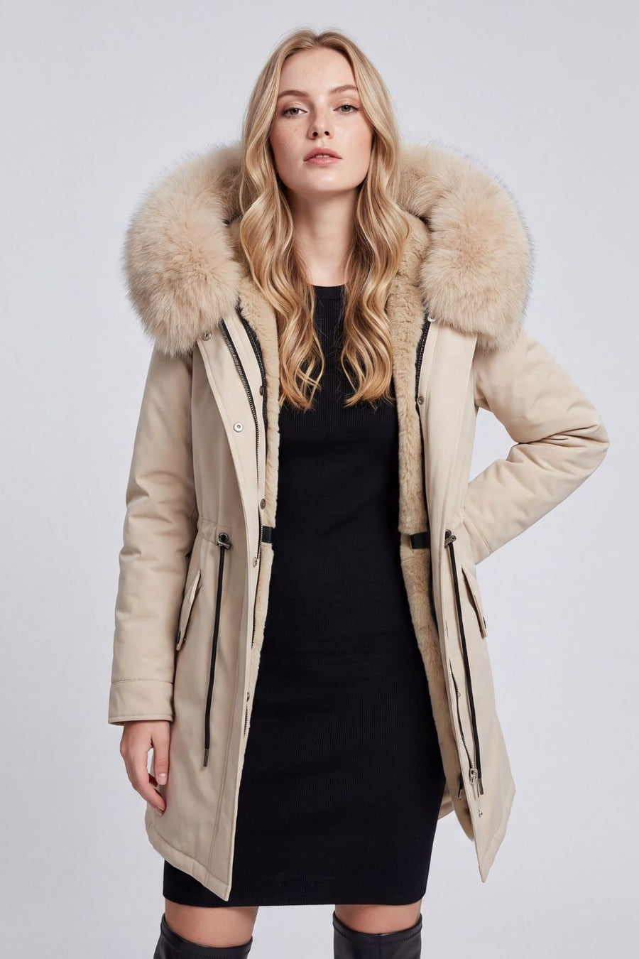 Parka longue en fourrure beige Héritage fourrure