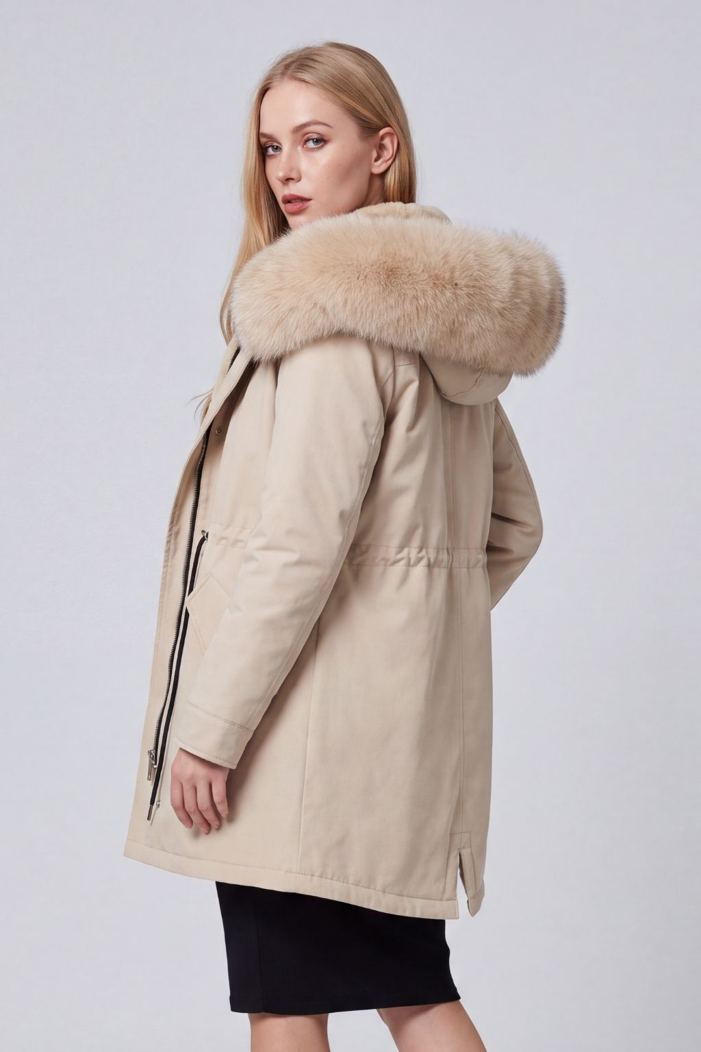 Parka longue en fourrure beige Héritage fourrure
