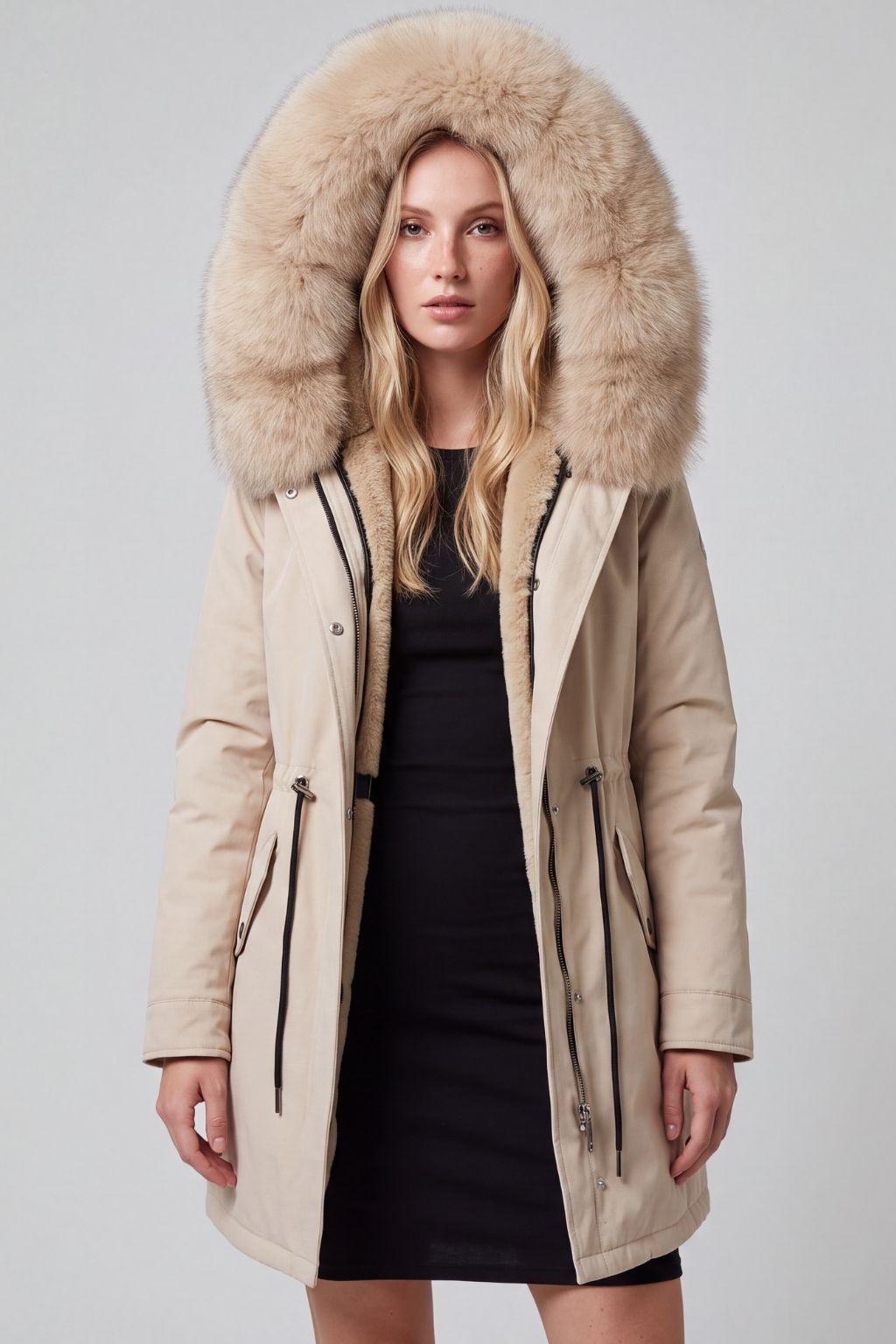 Parka longue en fourrure beige Héritage fourrure