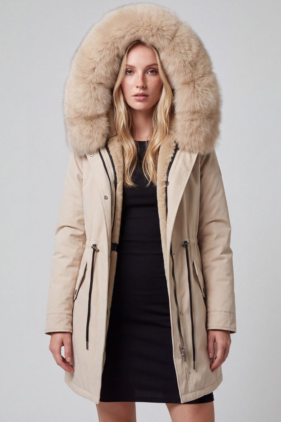 Parka longue en fourrure beige Héritage fourrure
