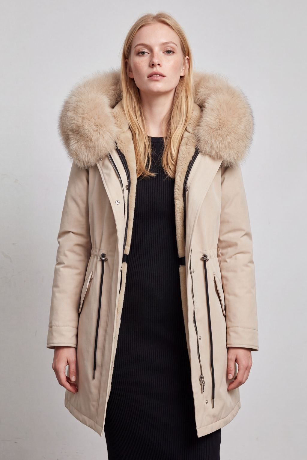 Parka longue en fourrure beige Héritage fourrure