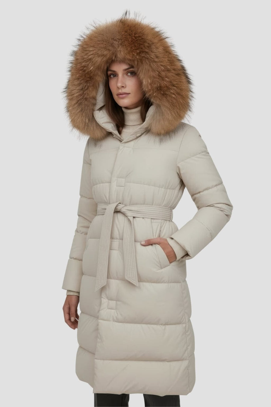 Parka longue en fourrure blanc Héritage fourrure