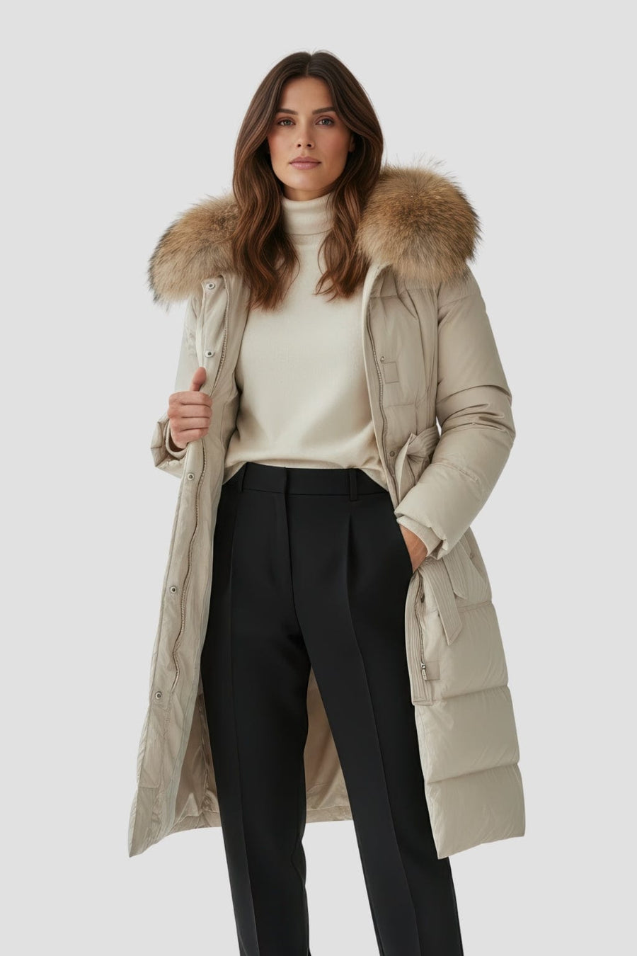 Parka longue en fourrure blanc Héritage fourrure