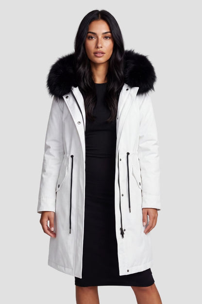 Parka longue en fourrure blanc Héritage fourrure