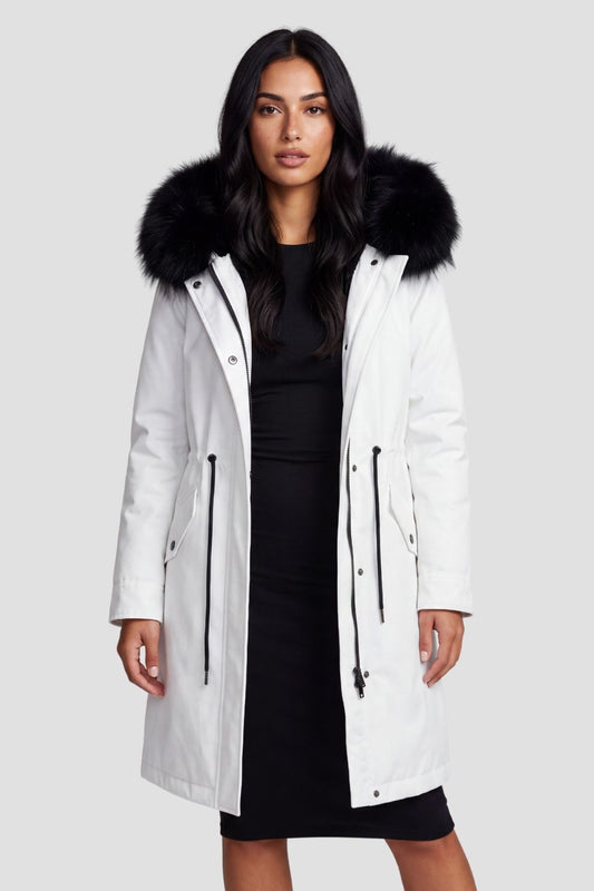 Parka longue en fourrure blanc Héritage fourrure