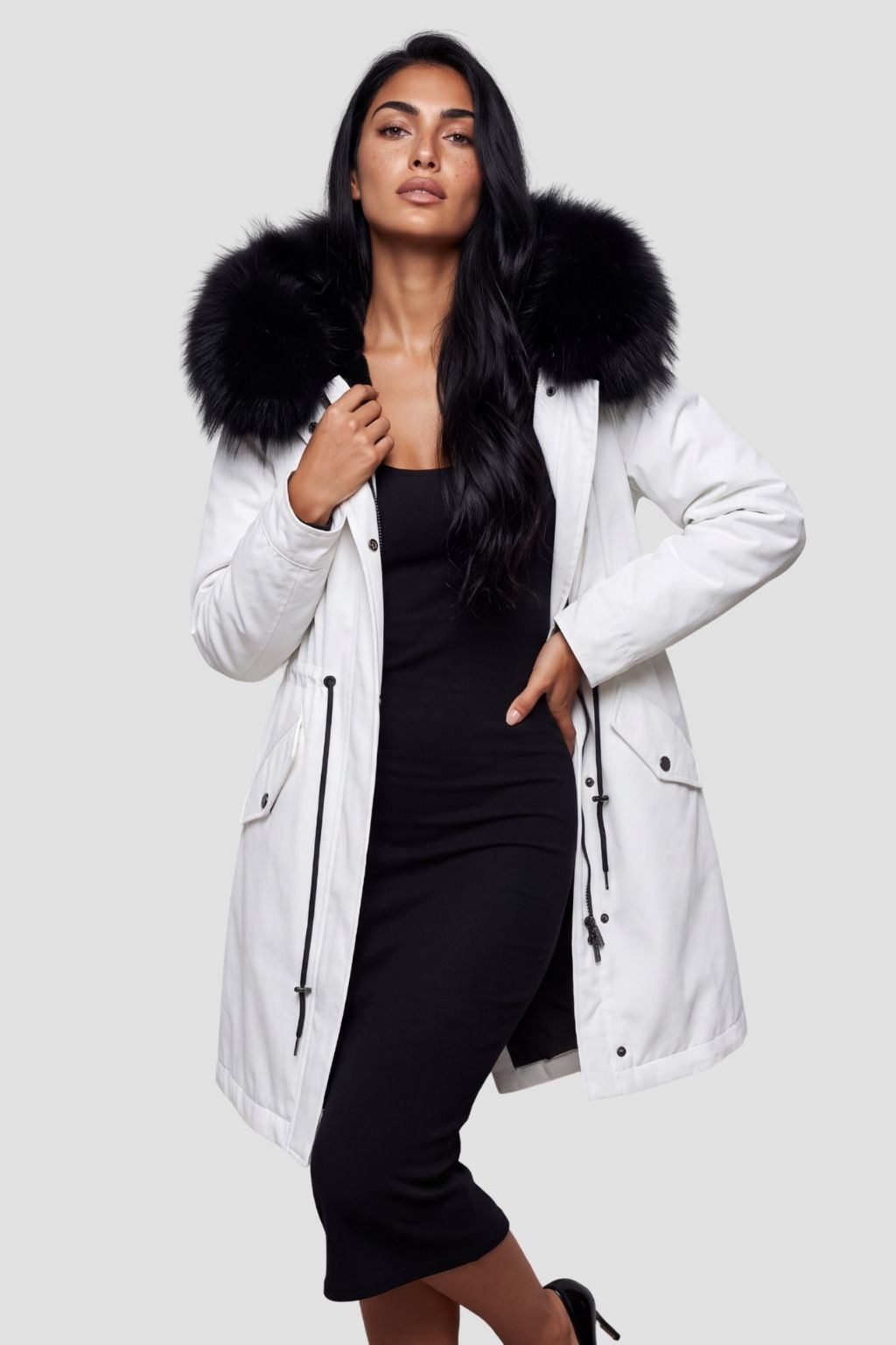 Parka longue en fourrure blanc Héritage fourrure