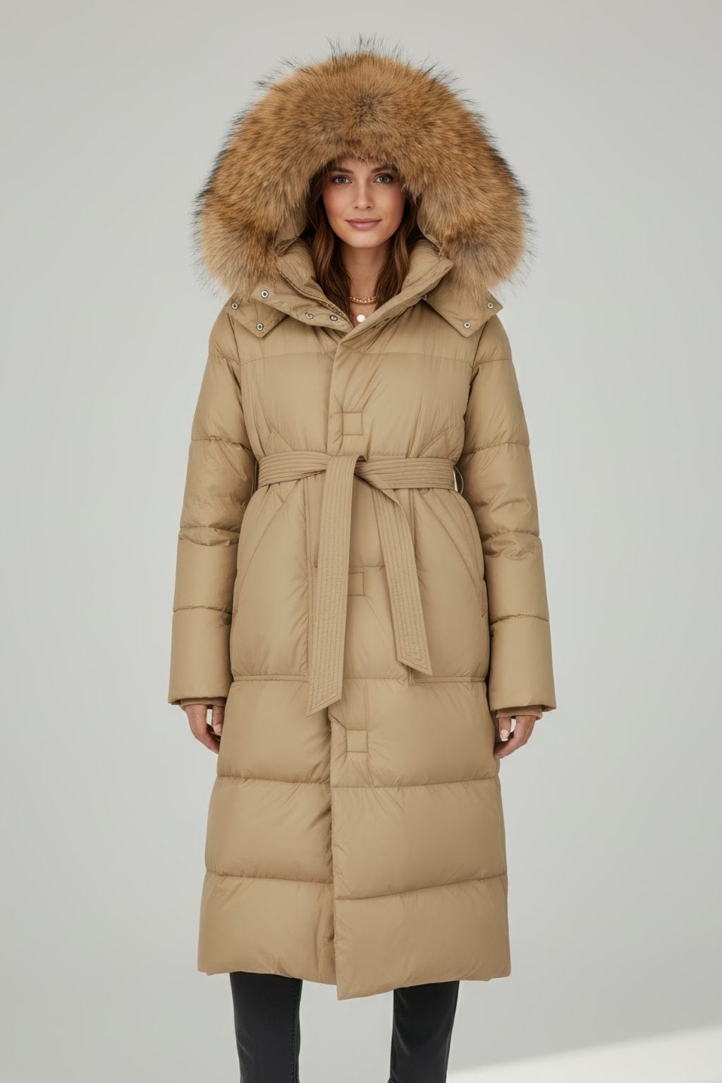 Parka longue en fourrure camel Héritage fourrure