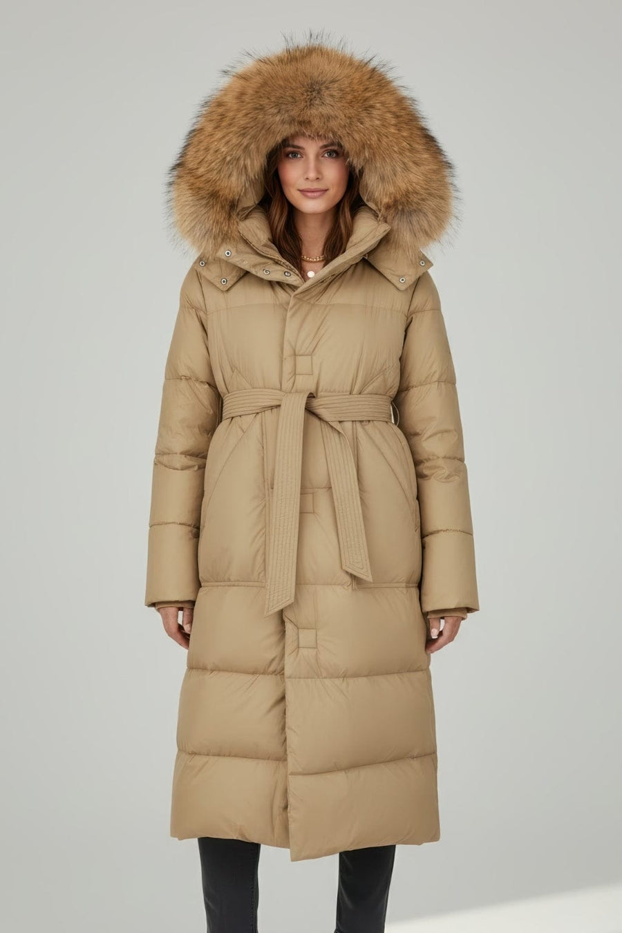 Parka longue en fourrure camel Héritage fourrure