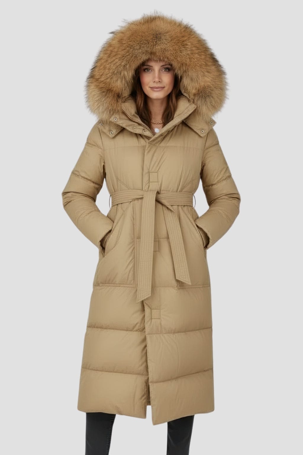 Parka longue en fourrure camel Héritage fourrure