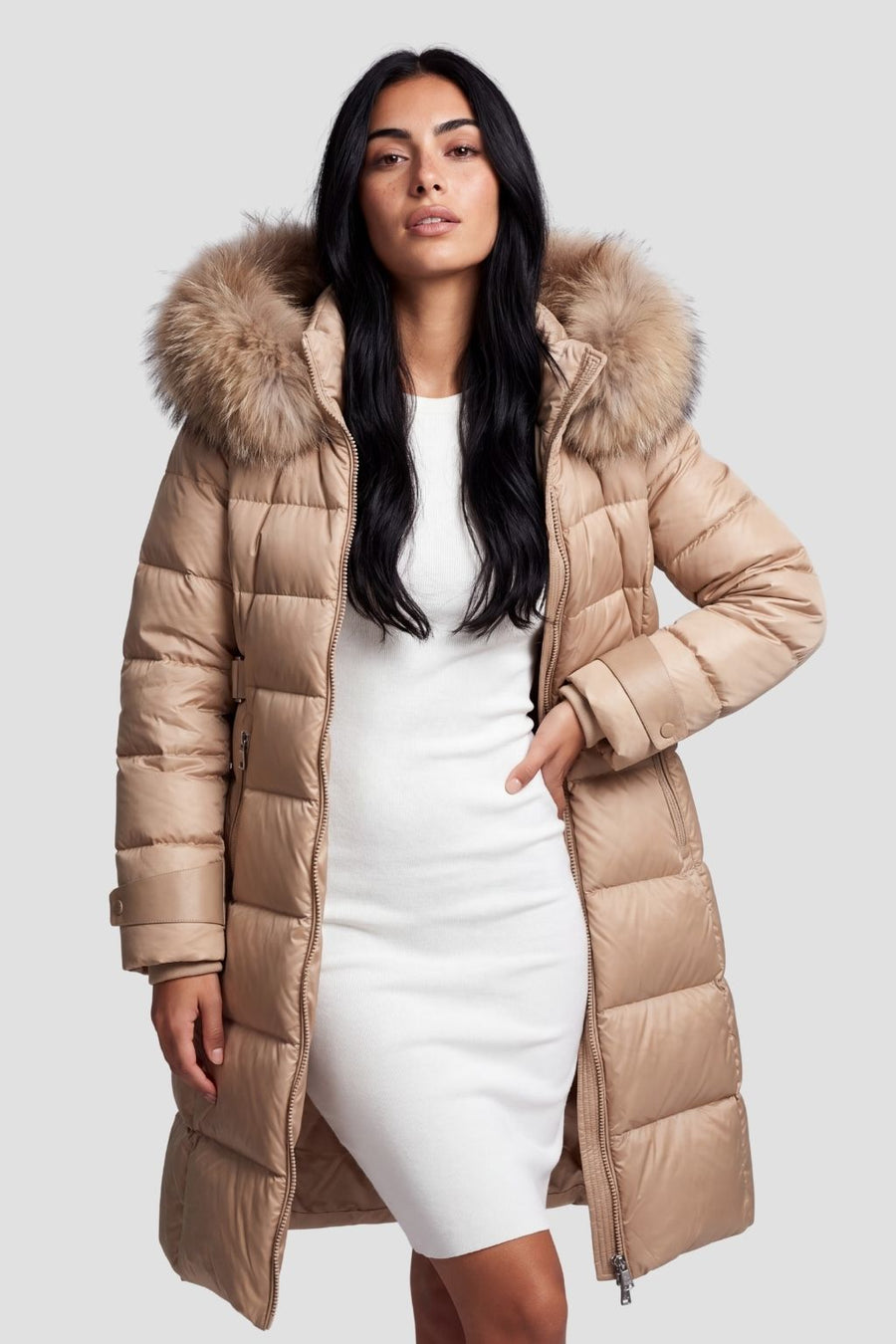 Parka longue en fourrure camel Héritage fourrure