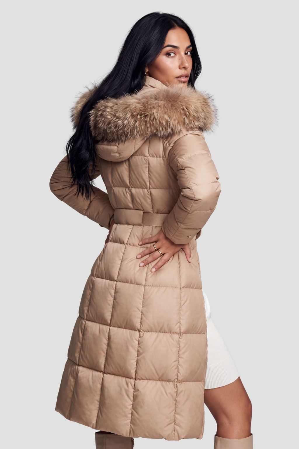 Parka longue en fourrure camel Héritage fourrure