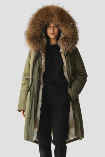 Parka longue en fourrure kaki Héritage fourrure