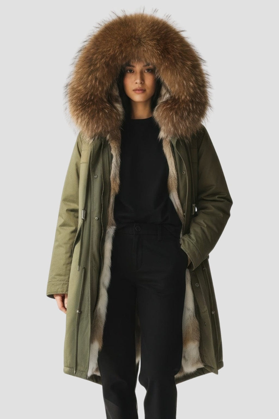 Parka longue en fourrure kaki Héritage fourrure
