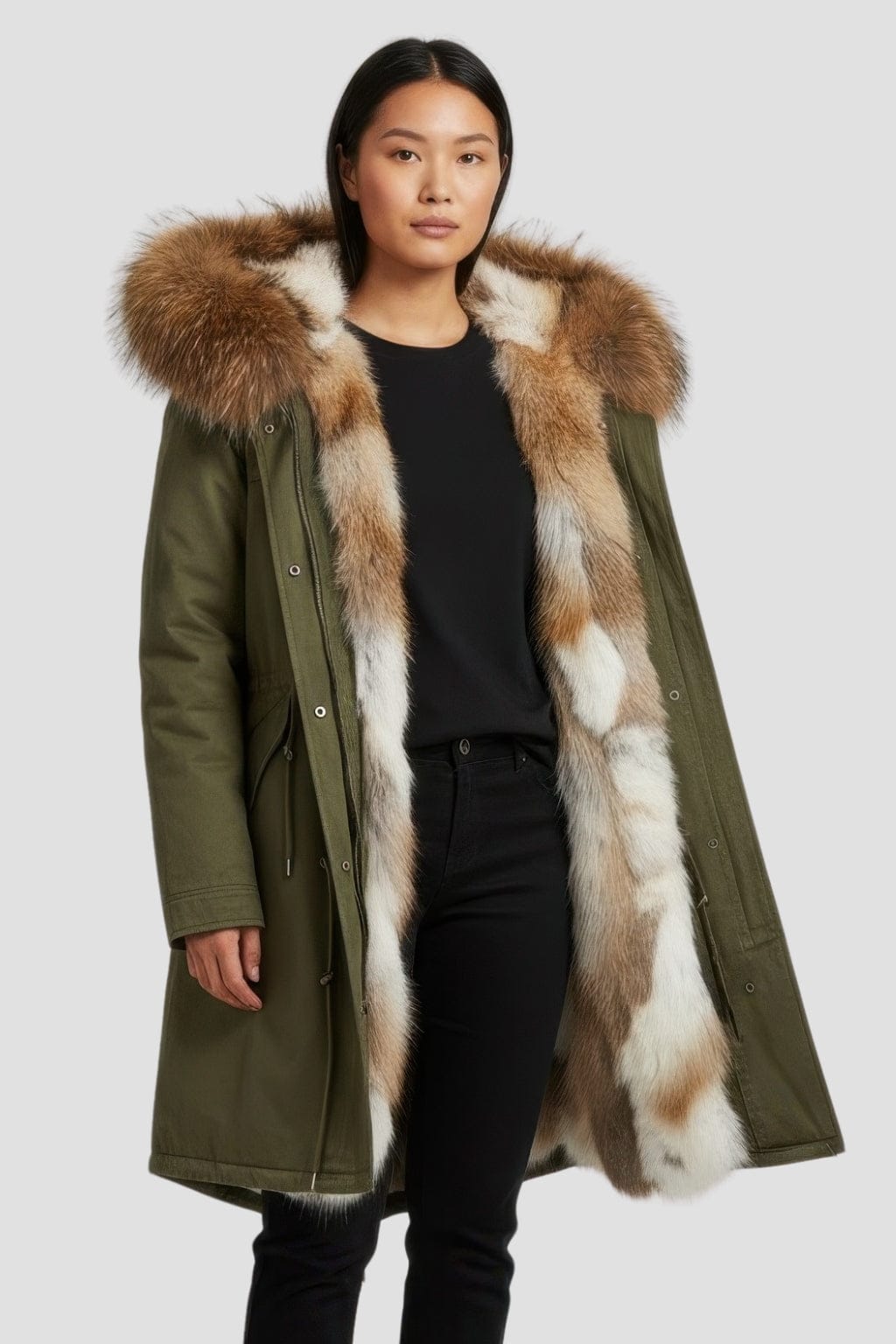 Parka longue en fourrure kaki Héritage fourrure