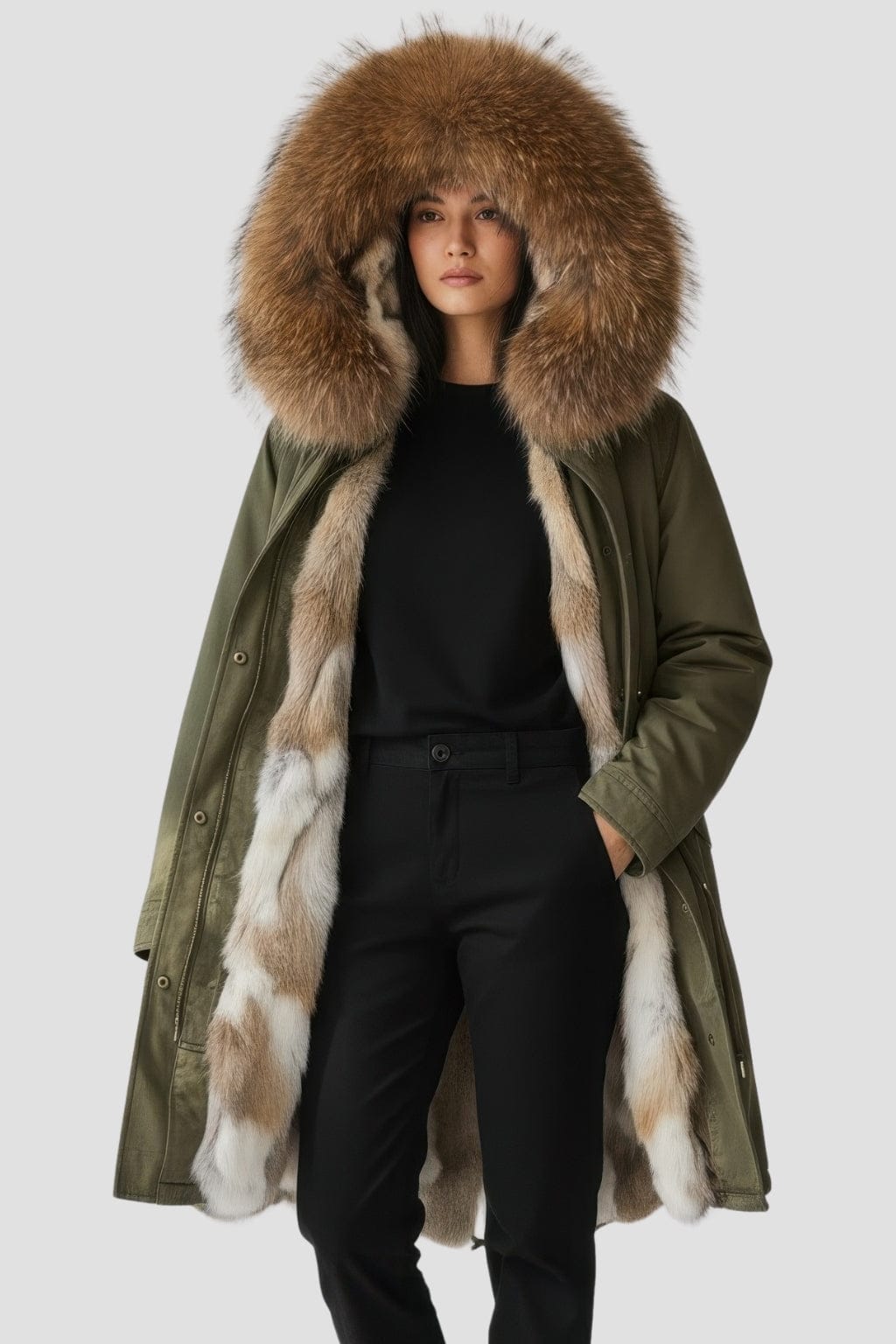 Parka longue en fourrure kaki Héritage fourrure