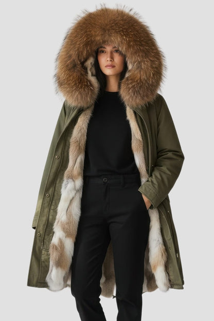 Parka longue en fourrure kaki Héritage fourrure
