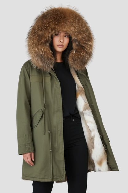Parka longue en fourrure kaki Héritage fourrure