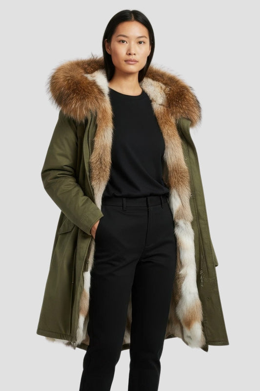 Parka longue en fourrure kaki Héritage fourrure