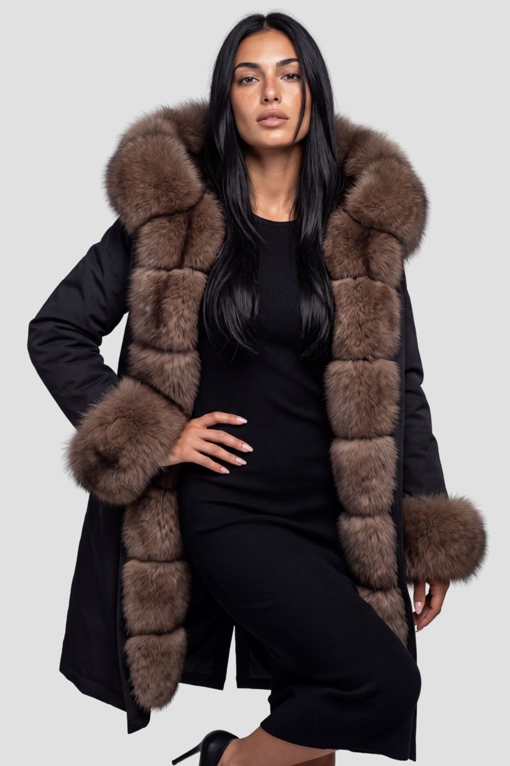 Parka longue en fourrure marron Héritage fourrure