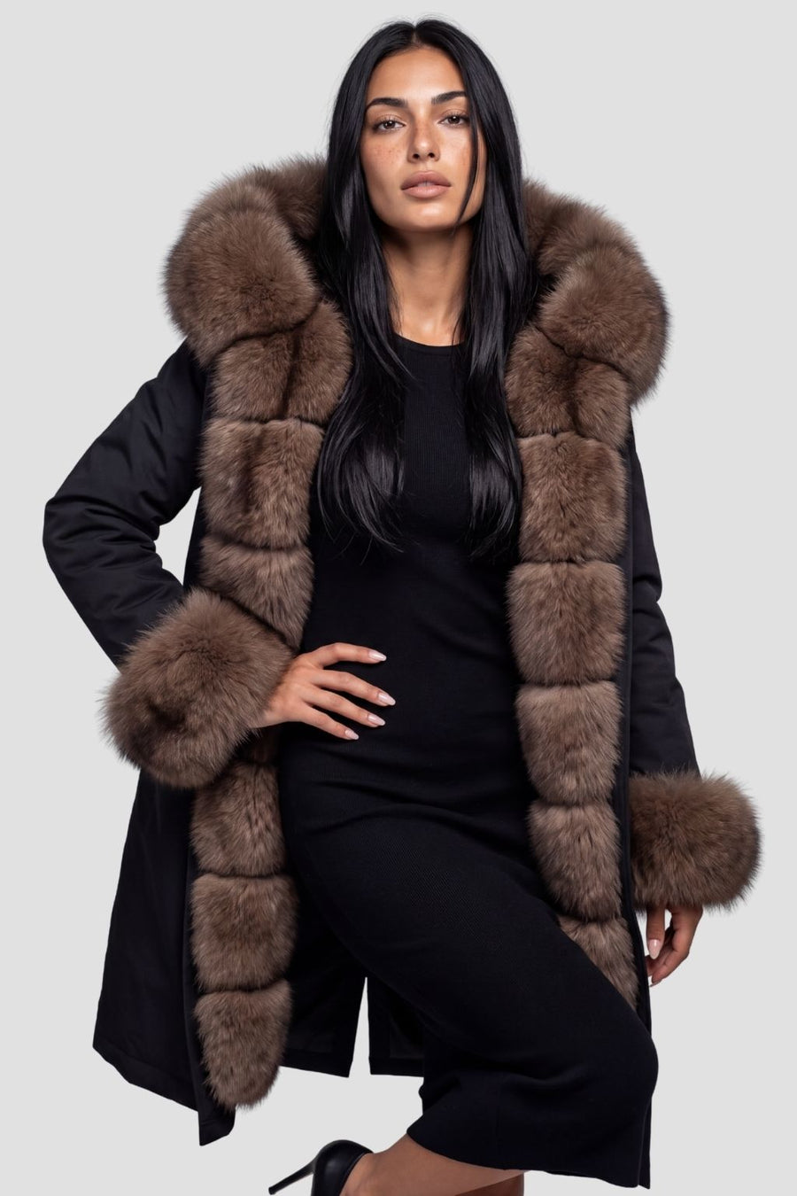 Parka longue en fourrure marron Héritage fourrure