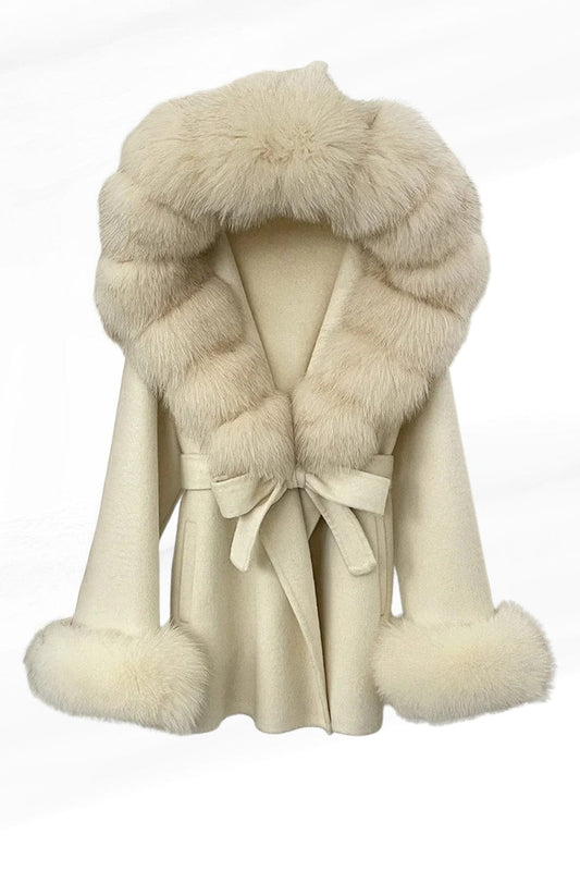 Veste à fourrure avec capuche beige Héritage fourrure