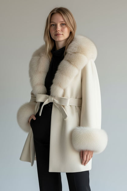 Veste à fourrure avec capuche beige Héritage fourrure