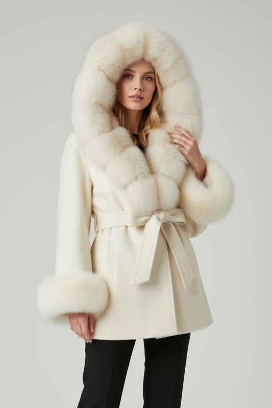 Veste à fourrure avec capuche beige Héritage fourrure