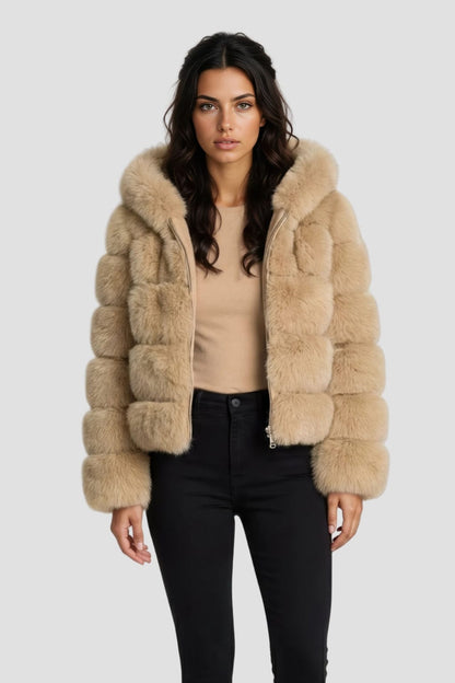 Veste à fourrure avec capuche beige Héritage fourrure