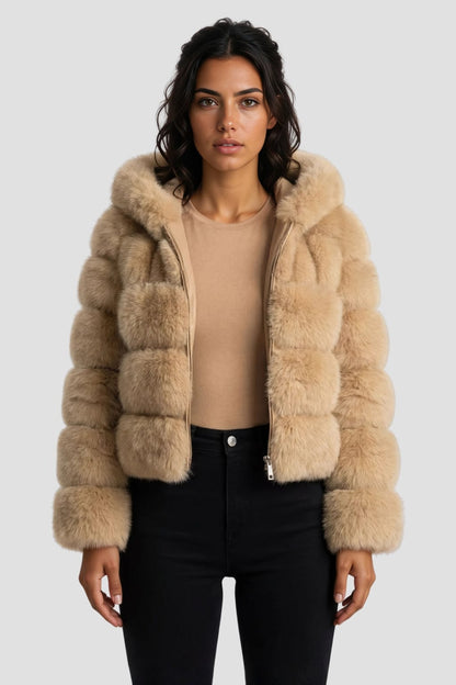 Veste à fourrure avec capuche beige Héritage fourrure