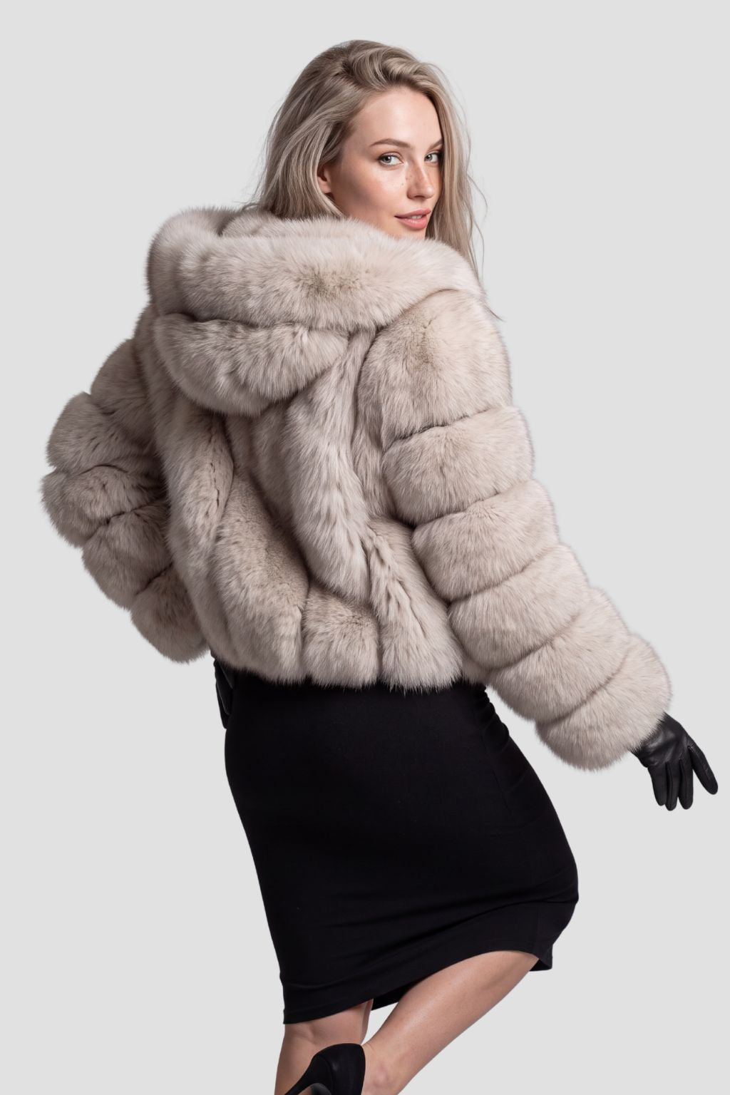 Veste à fourrure avec capuche beige Héritage fourrure