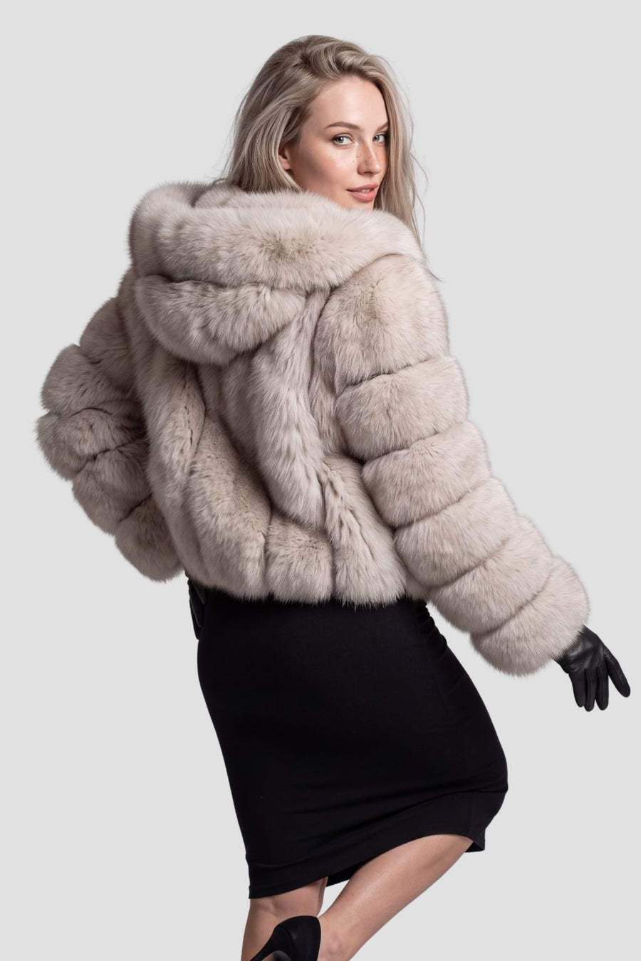 Veste à fourrure avec capuche beige Héritage fourrure