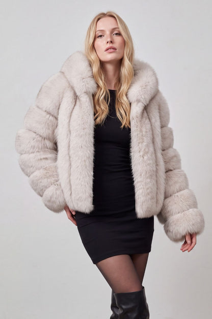 Veste à fourrure avec capuche beige Héritage fourrure