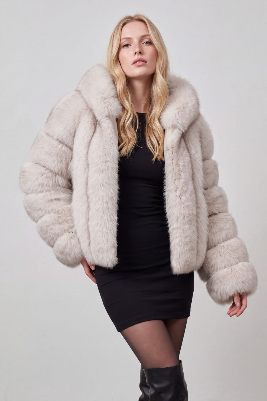 Veste à fourrure avec capuche beige Héritage fourrure