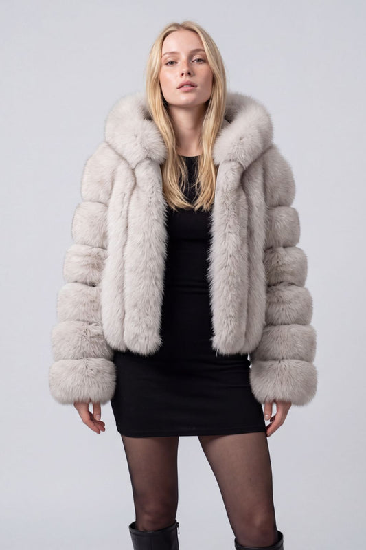Veste à fourrure avec capuche beige Héritage fourrure