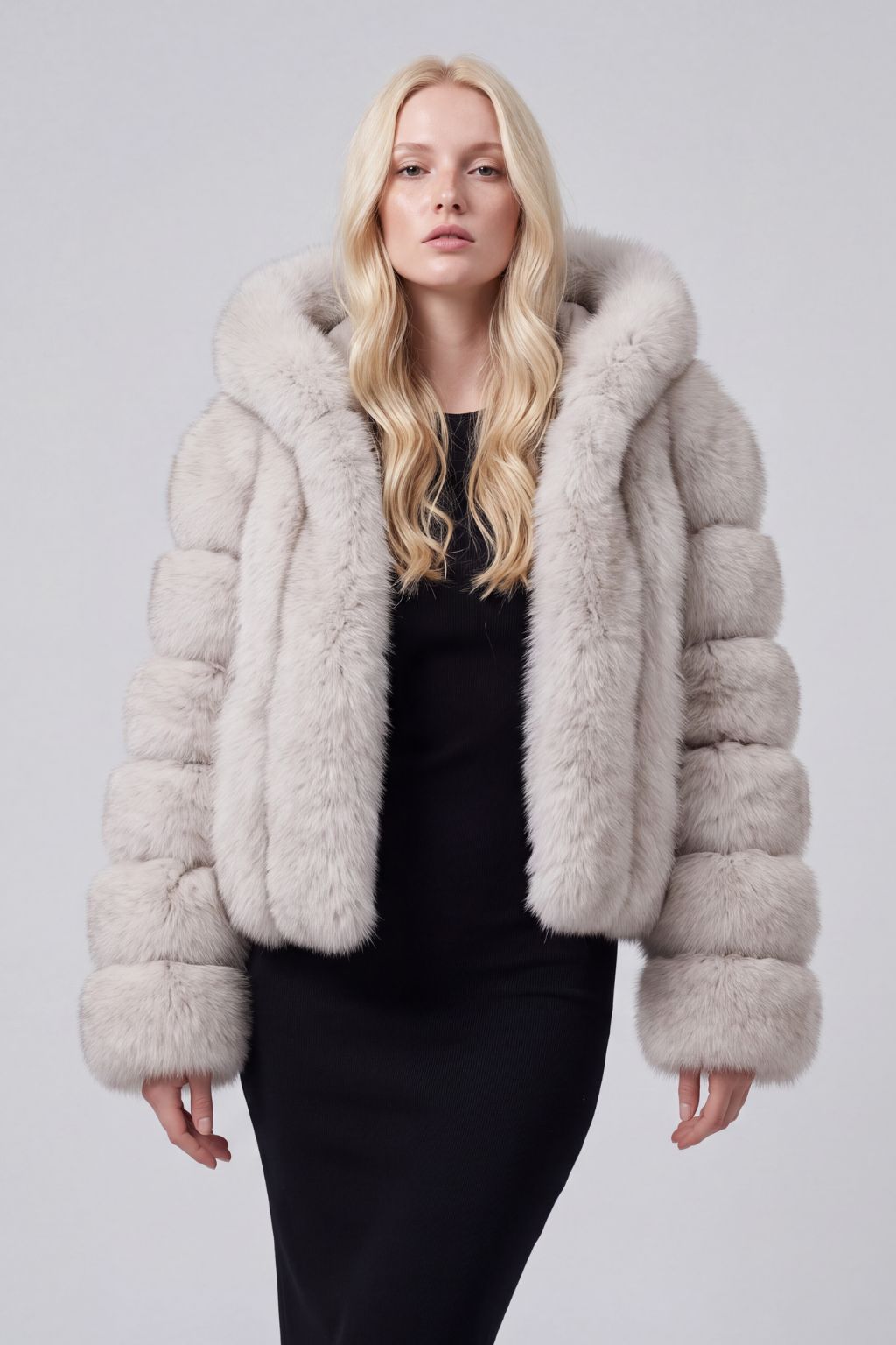 Veste à fourrure avec capuche beige Héritage fourrure