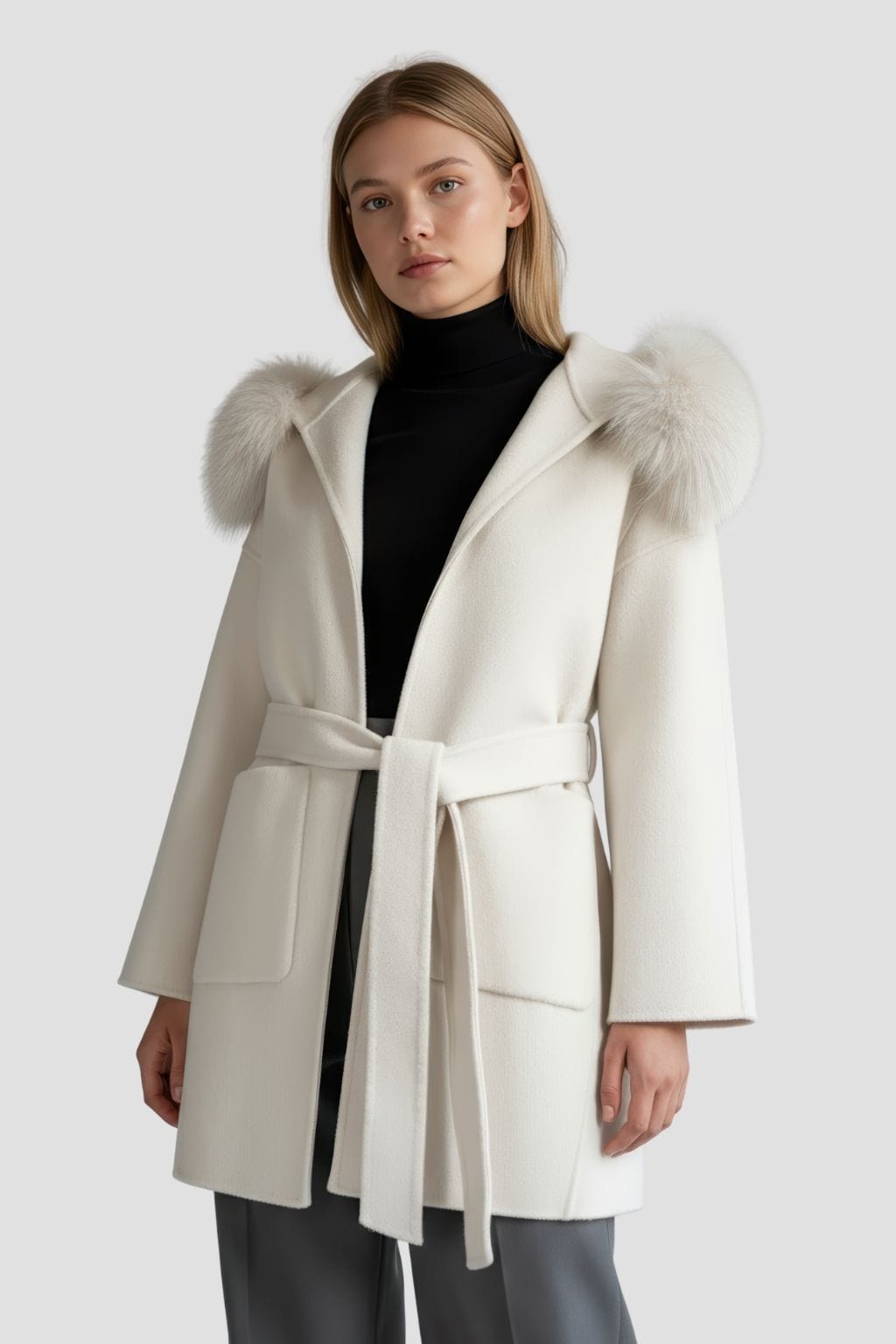 Veste à fourrure avec capuche blanche Héritage fourrure